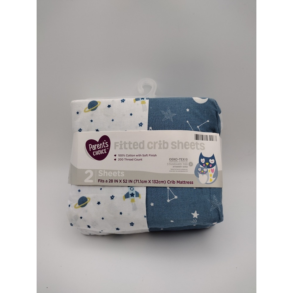 Parents Choice Fitted Crib Sheets 2 Pack Space Stars 100% Cotton 28x52